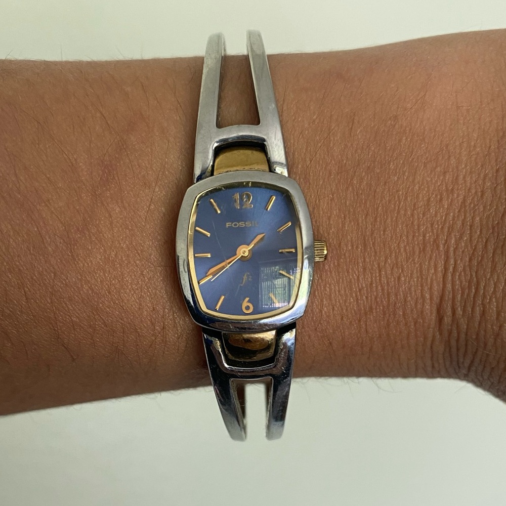Fossil Silver and Gold Women's Watch with Blue Dial